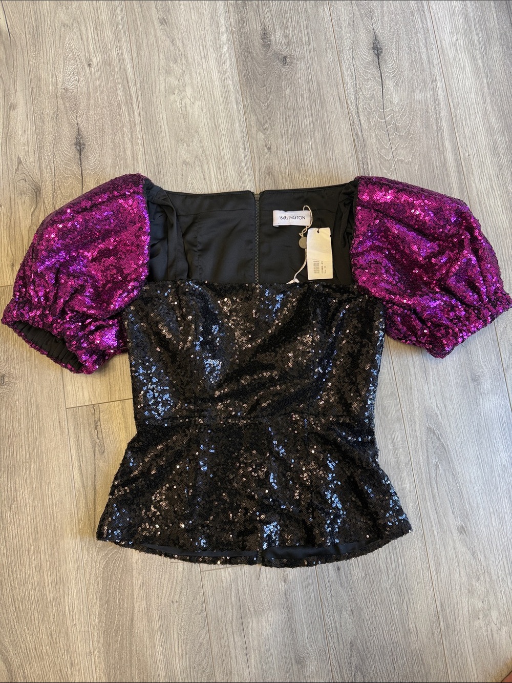 16Arlington Pink and Black Sequin Peplum Top